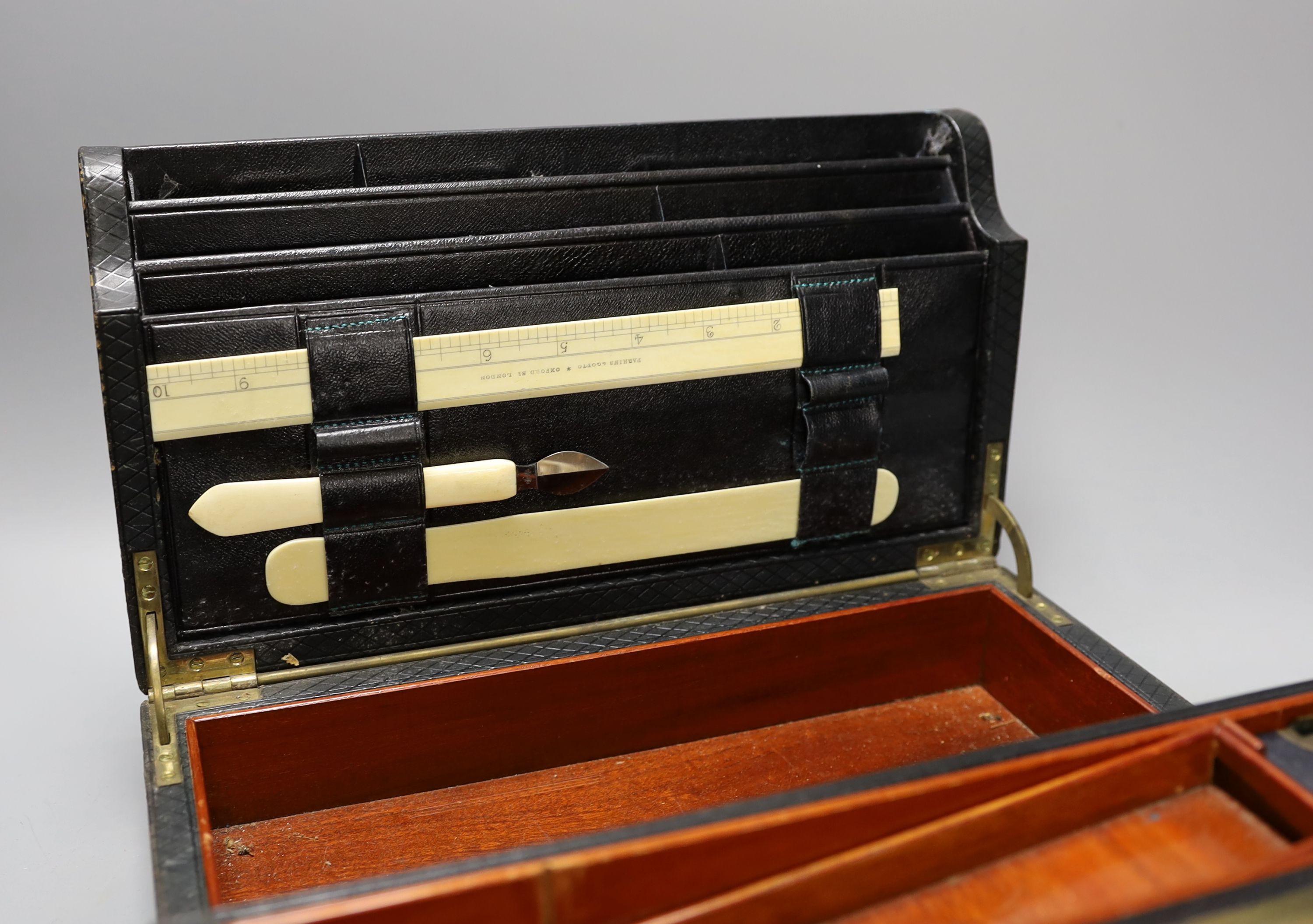 A late Victorian Morocco leather cased writing box, 32cm wide